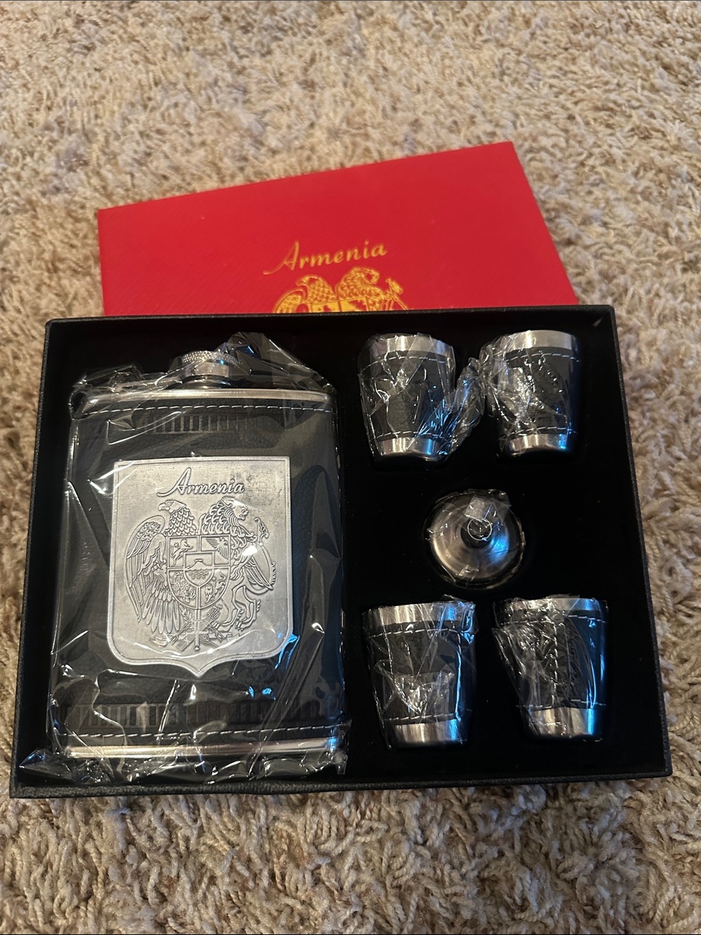 Black Leather Hip Flask & Shot Cup Gift Set